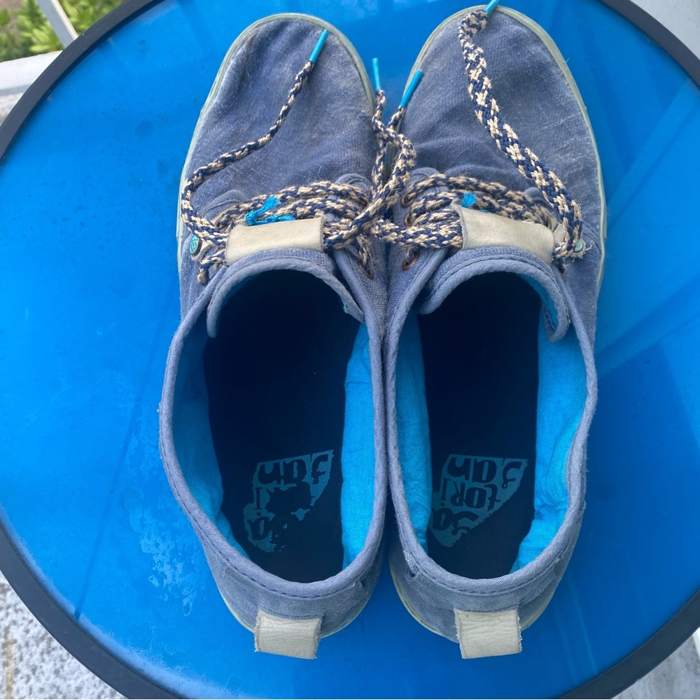 Blue and Tan Moccasins with Rawhide Laces